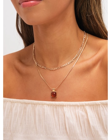 Mood Gold Plated Double Layer Chain and Resin Necklace