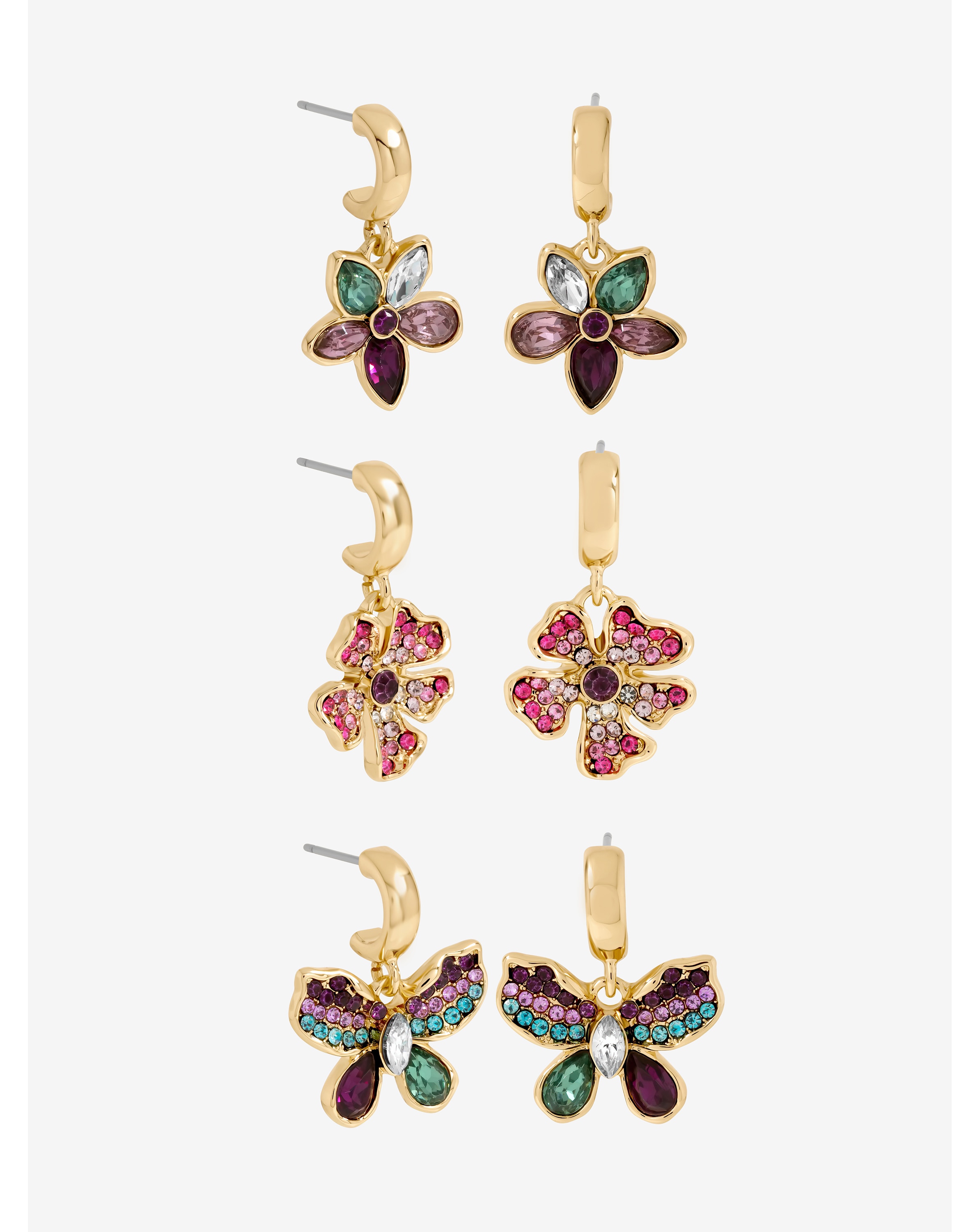 New In - Gold Plated Floral Earrings - Pack of 3