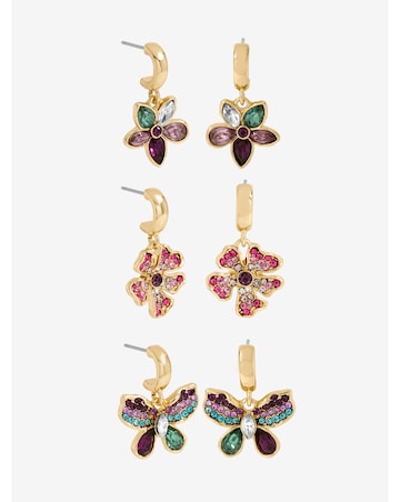 Mood Gold Plated and Multi Coloured Floral Earrings - Pack of 3