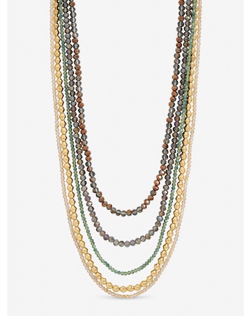Mood Gold Plated and Polished Multi Colour Beaded Multirow Necklace