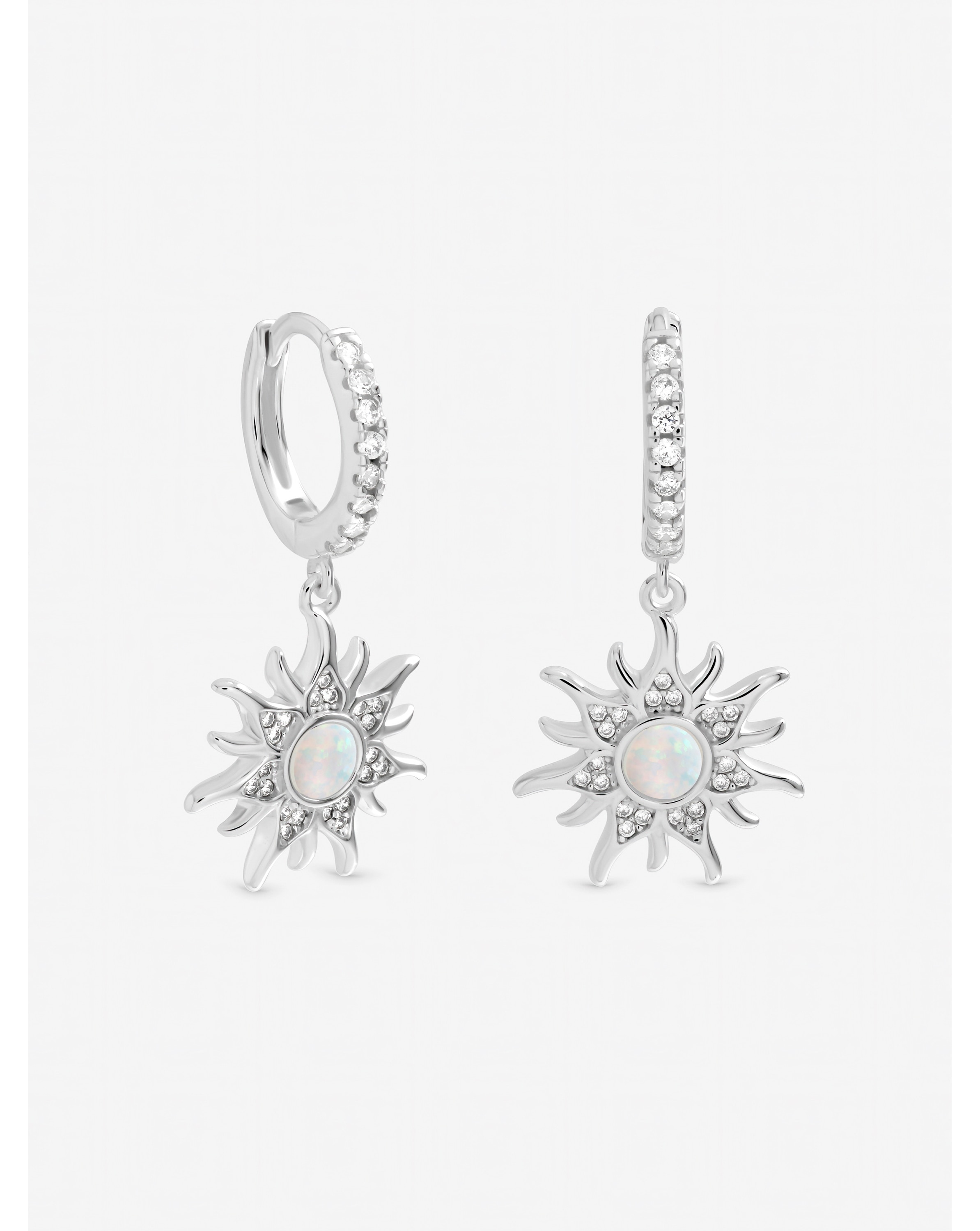 New In - Silver Opal Sunburst Charm Hoops