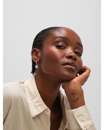 Inicio Sterling Silver Plated Opal Sunburst Charm Hoops