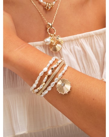 Mood Gold Plated Pearl Charm Stretch Bracelet - Pack of 4