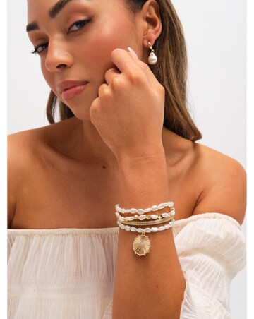 Mood Gold Plated Pearl Charm Stretch Bracelet - Pack of 4