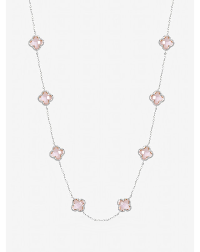 Inicio Sterling Silver Plated Vintage Rose Clover Necklace - Gift Pouch