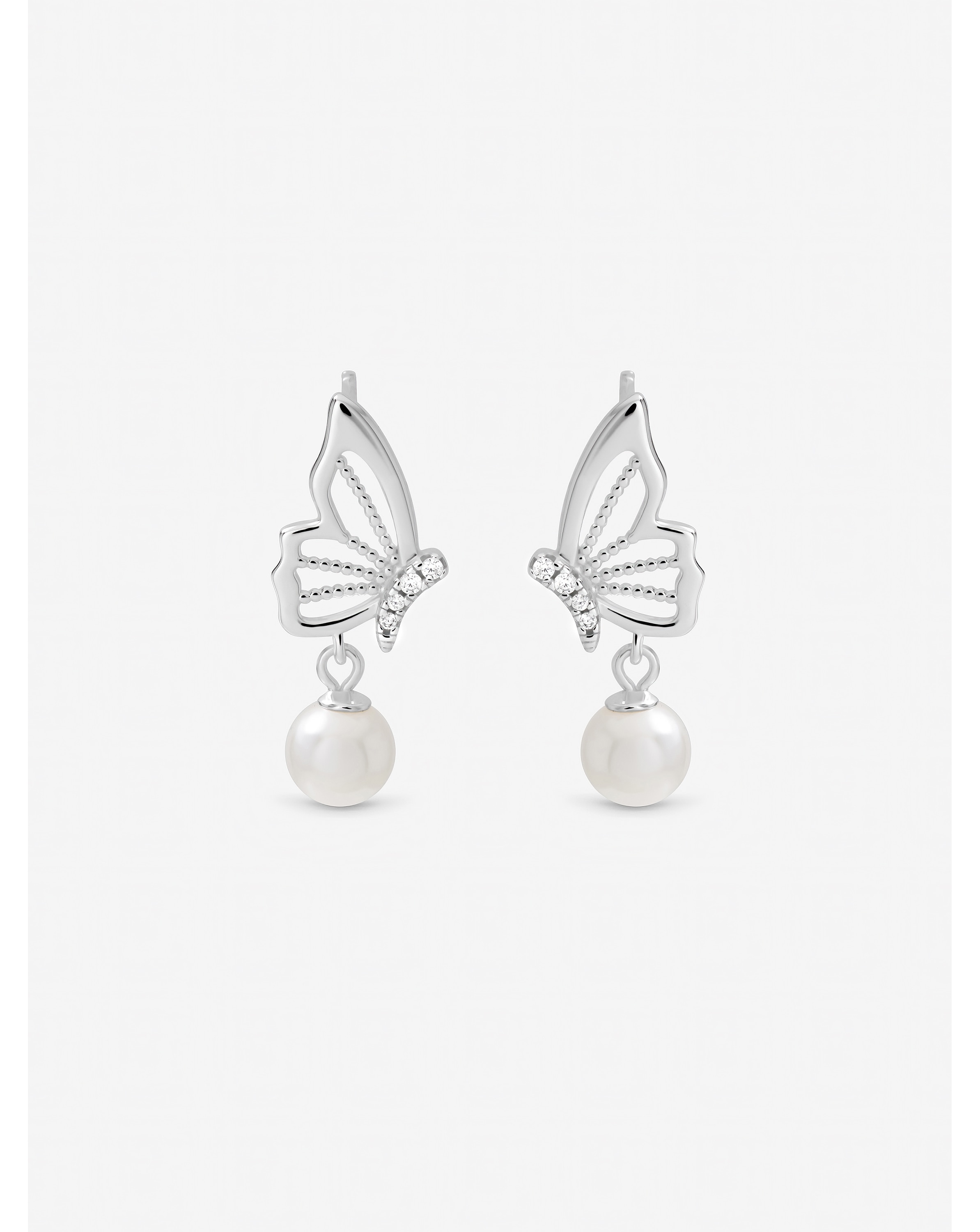 New In - Silver Plated Butterfly Pearl Earrings