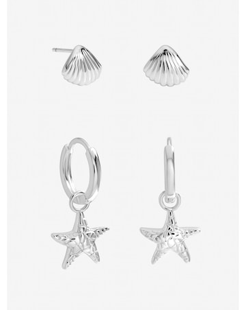 Inicio Sterling Silver Plated Starfish Earrings - Pack of 2