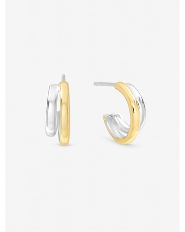 Inicio Sterling Silver Plated Two Tone Double Row Hoop Earrings
