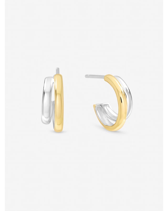Inicio Sterling Silver Plated Two Tone Double Row Hoop Earrings