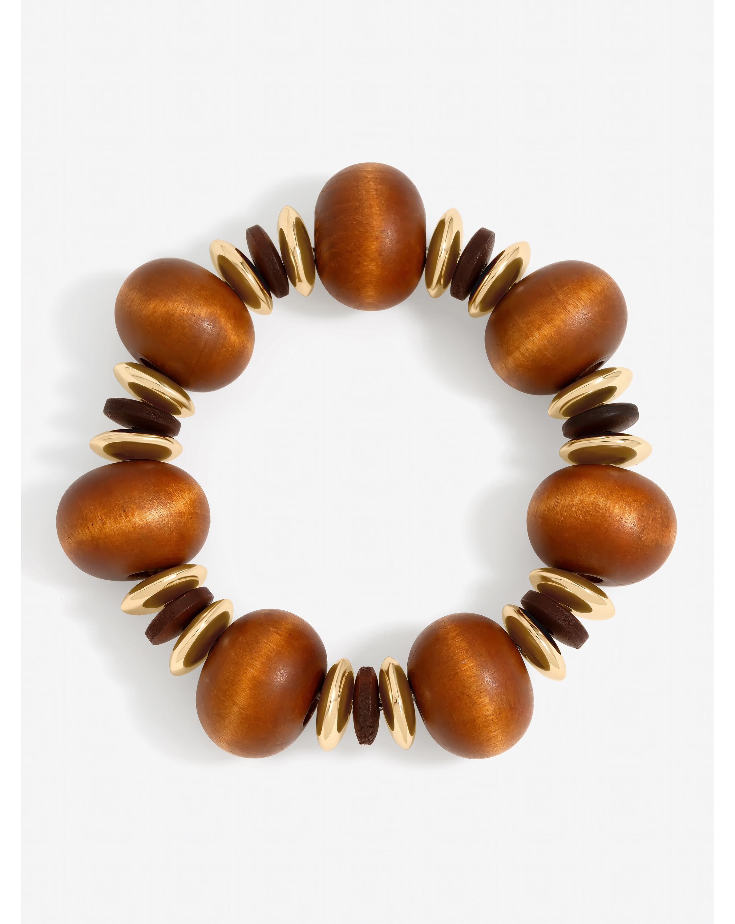 New In - Gold Plated Wood Orb Stretch Bracelet