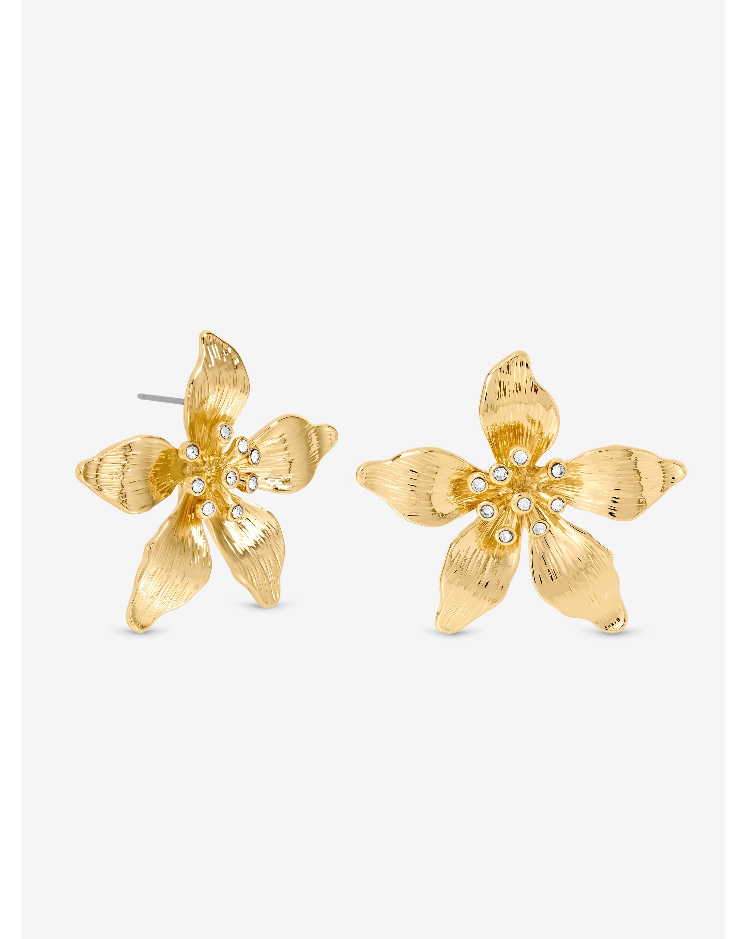 New In - Gold Polished Statement Floral Earrings
