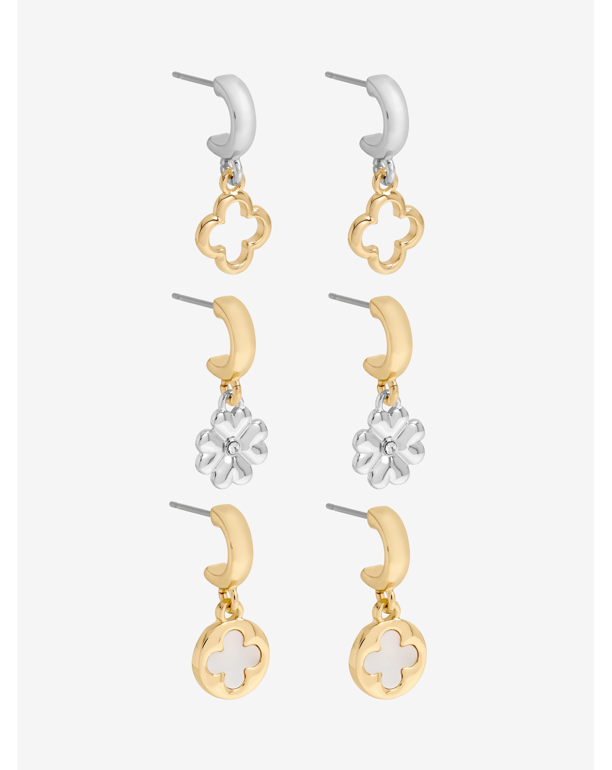New In - Two Tone Clover Earrings - Pack Of 3