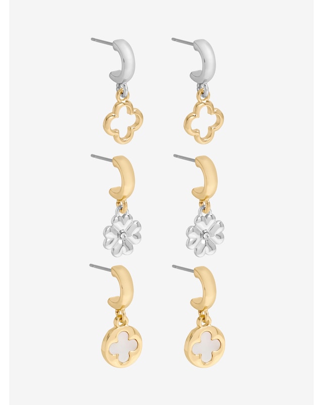 Mood Two Tone Clover Earrings - Pack Of 3