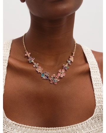Mood Gold Plated and Multi Coloured Floral Statement Necklace