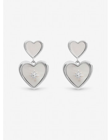 Inicio Sterling Silver Plated Mother of Pearl Celestial Heart Drop Earrings