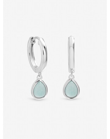 Inicio Sterling Silver Plated Turquoise Peardrop Charm Hoops