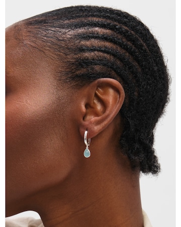 Inicio Sterling Silver Plated Turquoise Peardrop Charm Hoops