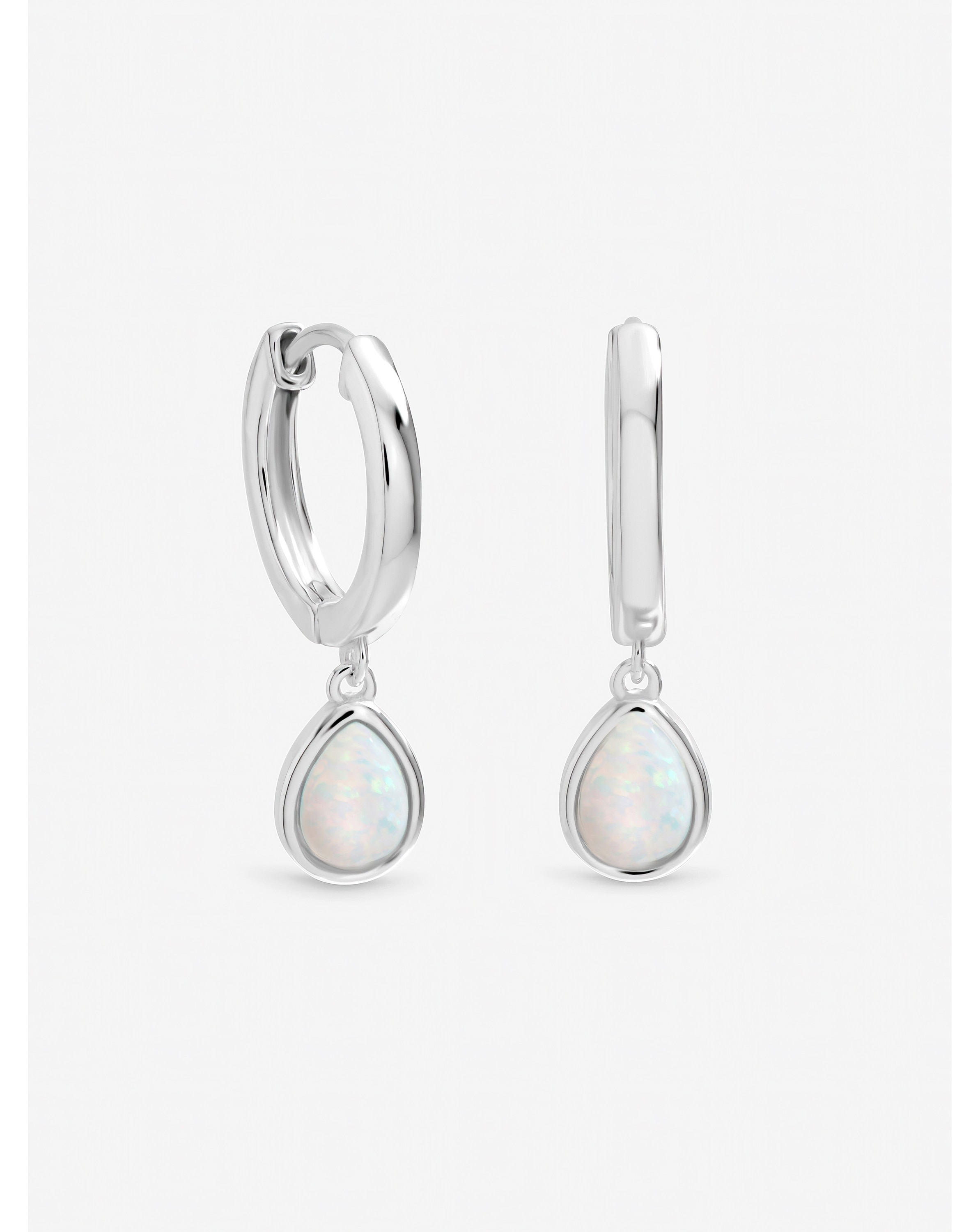 New In - Silver Plated Opal Peardrop Charm Hoops