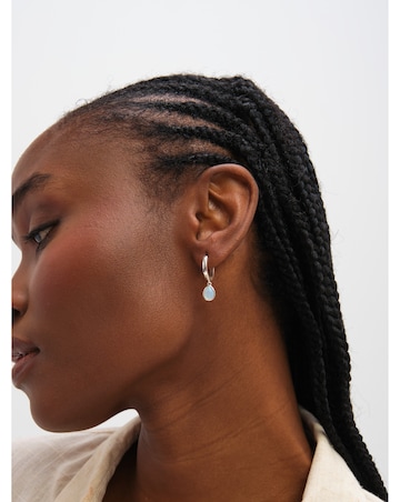 Inicio Sterling Silver Plated Opal Peardrop Charm Hoops