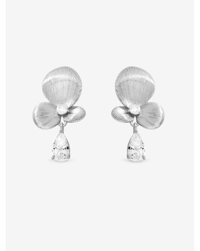 Inicio Sterling Silver Plated Satin Floral Drop Earrings
