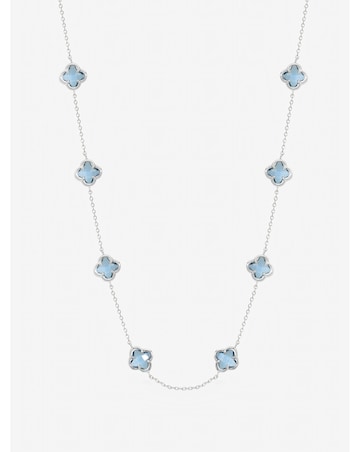 Inicio Sterling Silver Plated Light Sapphire Clover Necklace - Gift Pouch