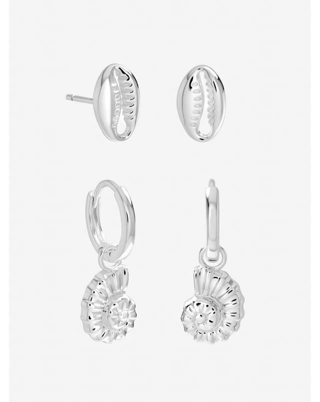 Inicio Sterling Silver Plated Shell Earrings - Pack of 2