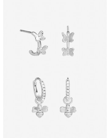 Inicio Sterling Silver Plated Butterfly Bumble Bee Earrings - Pack of 2