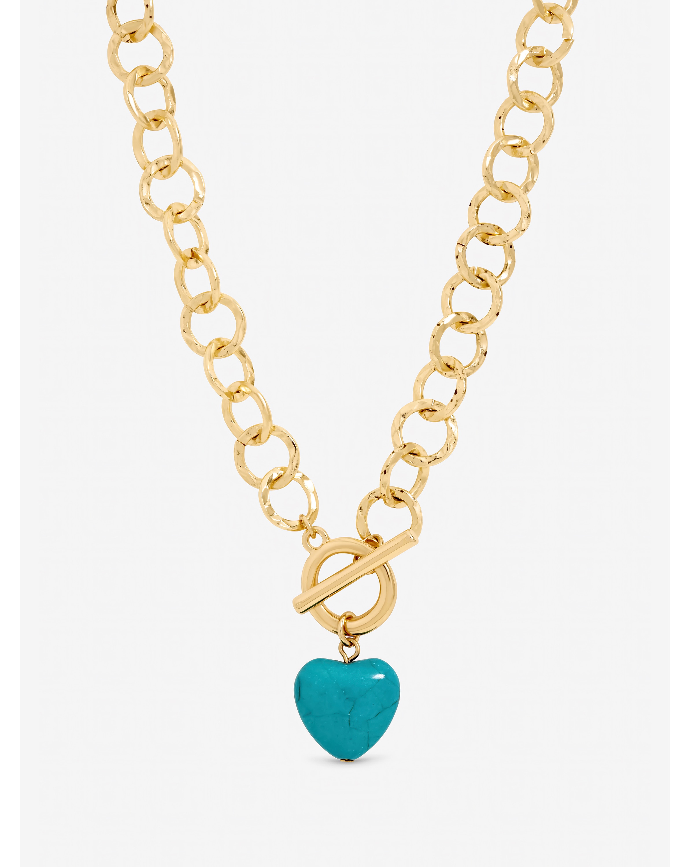 New In - Gold Turquoise Heart T-Bar Necklace