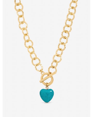 Mood Gold Plated and Turquoise Heart T-Bar Necklace
