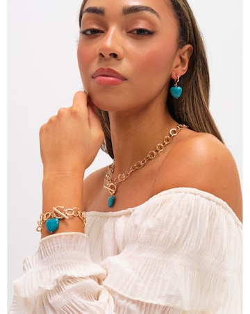 Mood Gold Plated and Turquoise Heart T-Bar Necklace