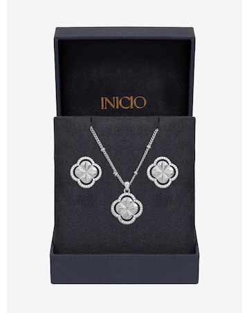 Inicio Sterling Silver Plated Diamond Cut Clover Set - Gift Box