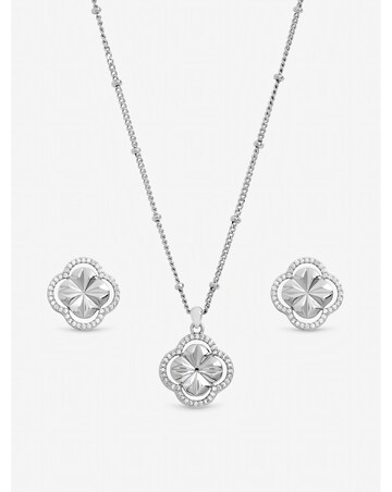 Inicio Sterling Silver Plated Diamond Cut Clover Set - Gift Box