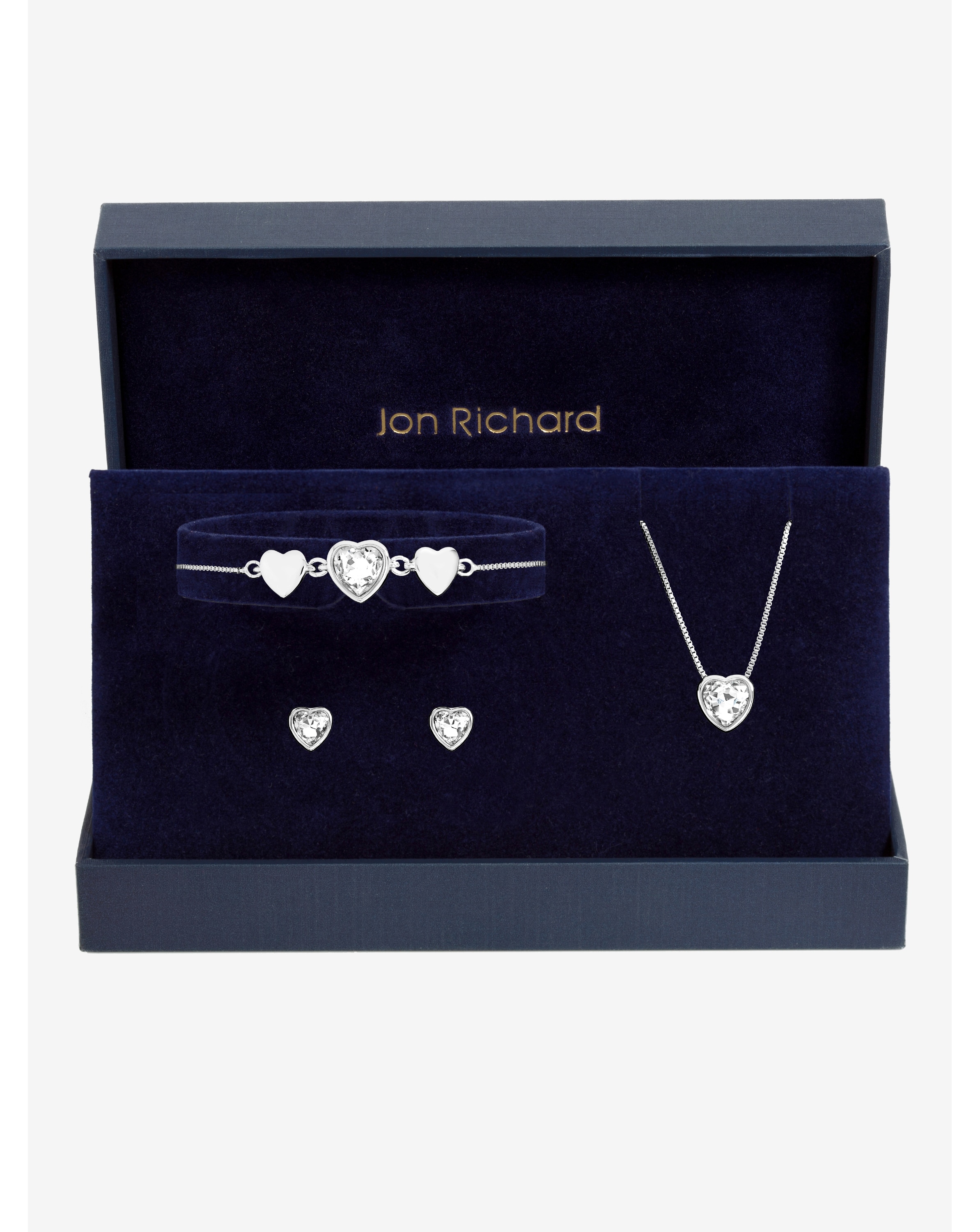 Silver Crystal Heart Trio Set - Gift Box