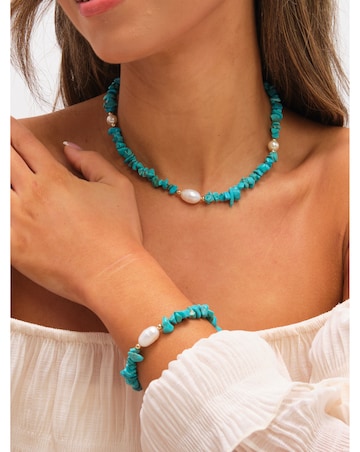 Mood Gold Plated Turquoise and Pearl Beaded Set