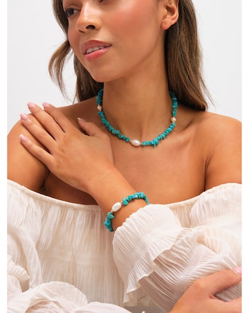 Mood Gold Plated Turquoise and Pearl Beaded Set