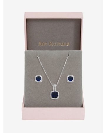 Jon Richard Rhodium Plated Cubic Zirconia and Sapphire Square Set - Gift Box