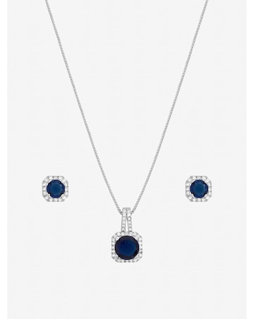 Jon Richard Rhodium Plated Cubic Zirconia and Sapphire Square Set - Gift Box