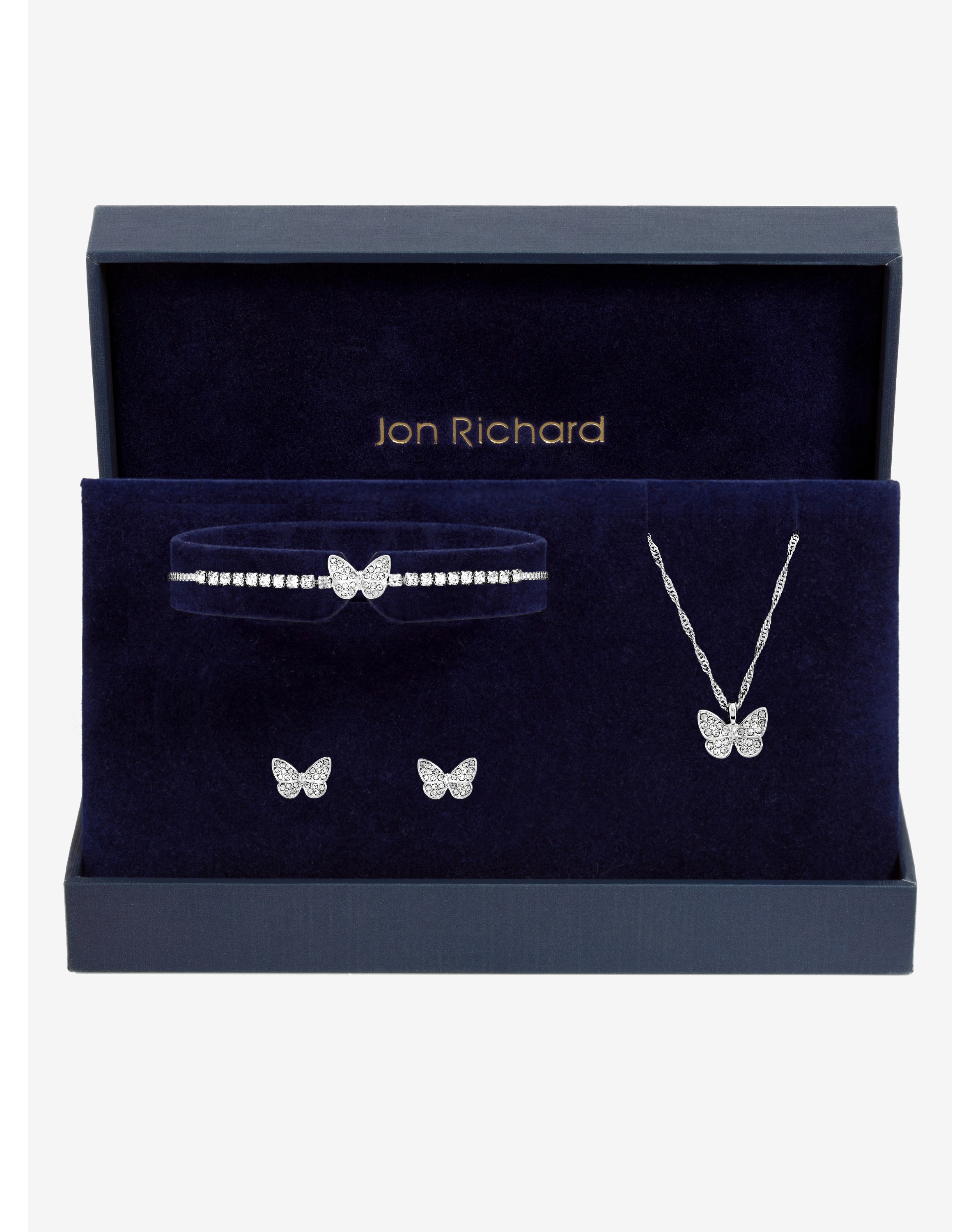 Silver Crystal Butterfly Set - Gift Box