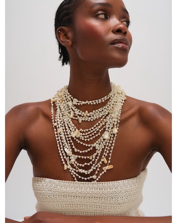 Mood Gold Plated Statement Multirow Beaded Necklace