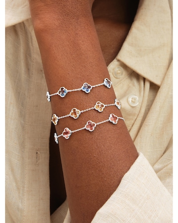 Inicio Sterling Silver Plated Vintage Rose Clover Bracelet - Gift Pouch