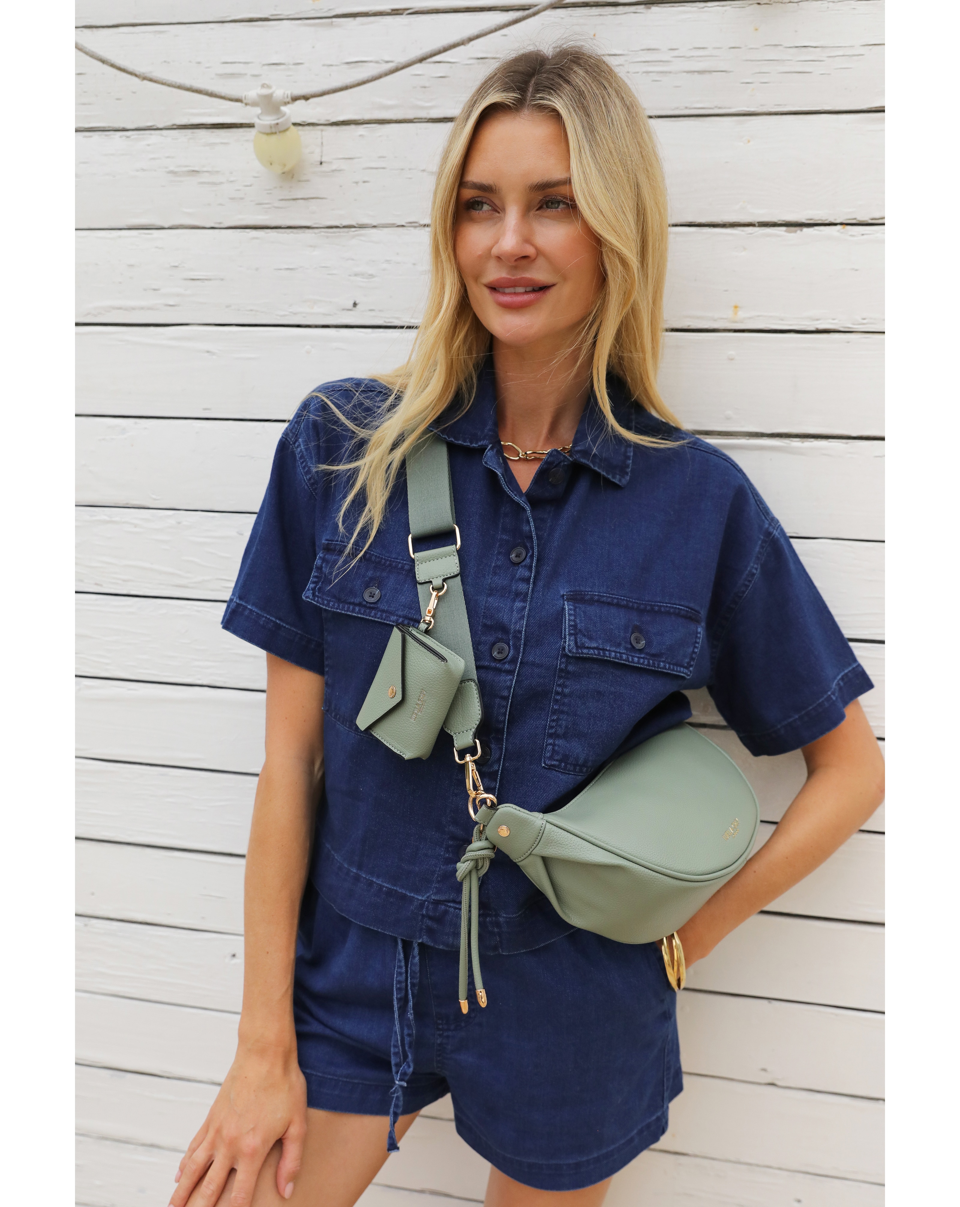 New In - Luella Grey Lolly Green Sling Bag