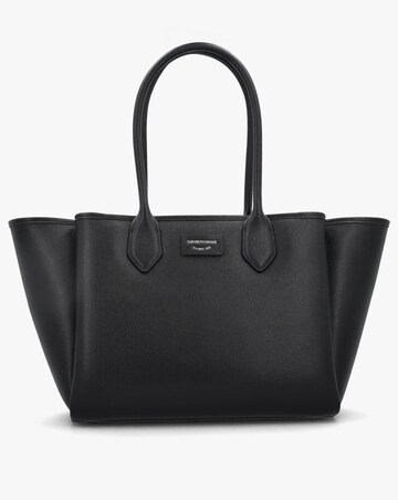 Emporio Armani Grana Black Leather Winged Shopper Bag