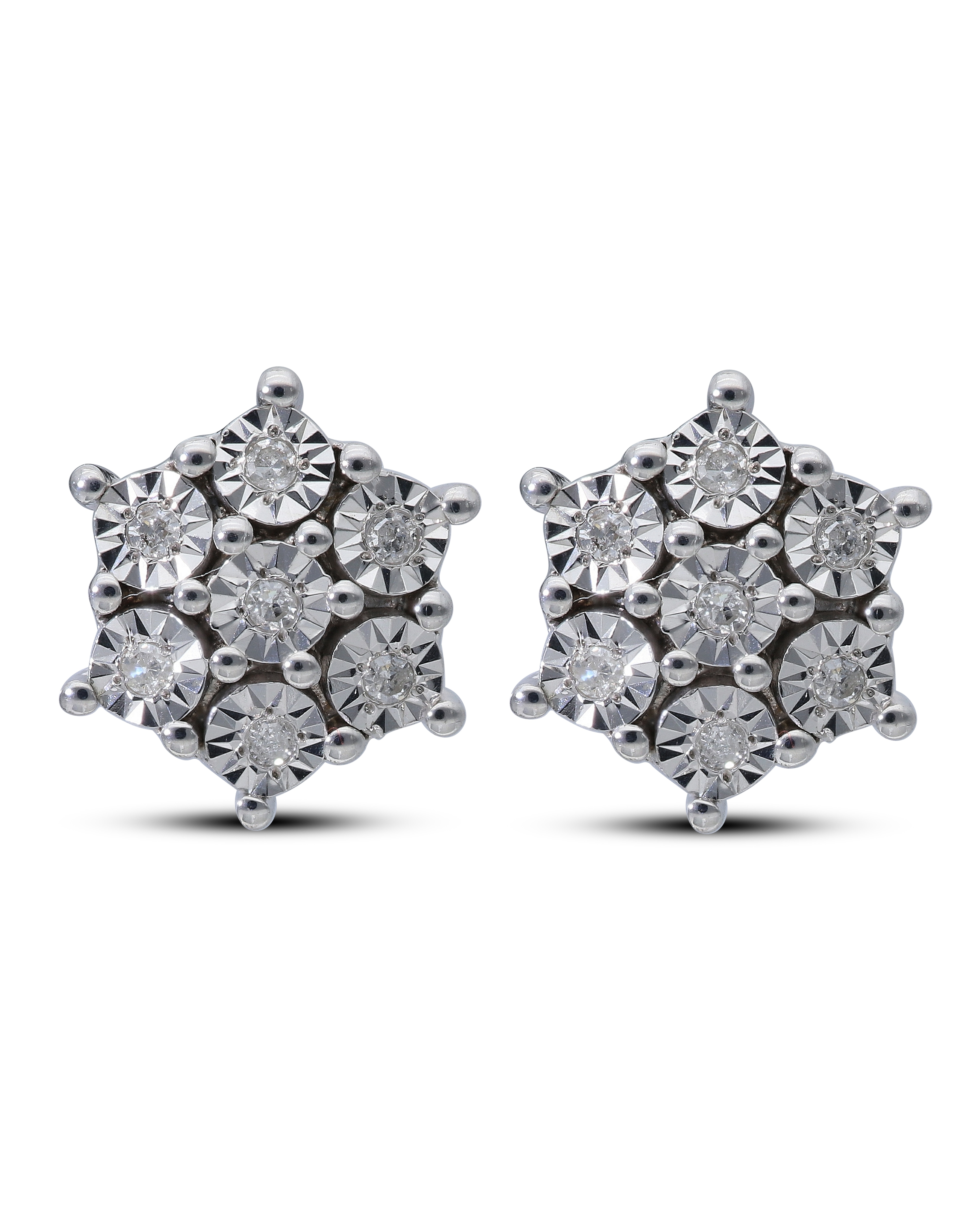 Sterling Silver Diamond Cluster Earrings