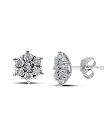 Sterling Silver 0.08ct Diamond Cluster Earrings