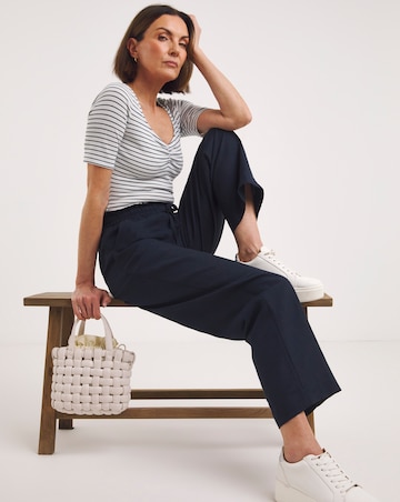 Navy Linen Mix Straight Leg Trousers