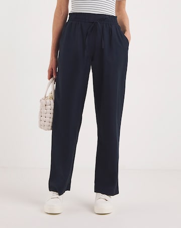 Navy Linen Mix Straight Leg Trousers
