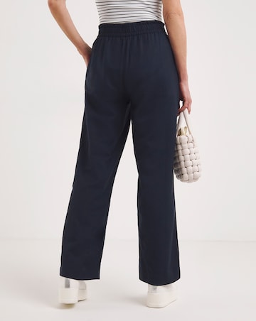 Navy Linen Mix Straight Leg Trousers