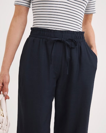 Navy Linen Mix Straight Leg Trousers