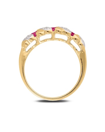9 Carat Gold Ruby and Diamond Kiss Design Half Eternity Style Dress Ring