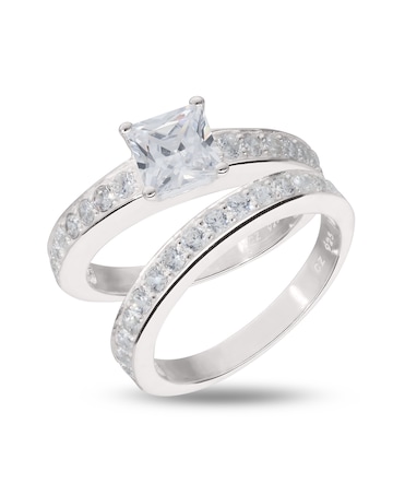 Sterling Silver Cubic Zirconia Two Piece Bridal Ring Set